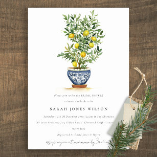 Boho Watercolor Yellow Lemon Tree Bridal Shower Invitation