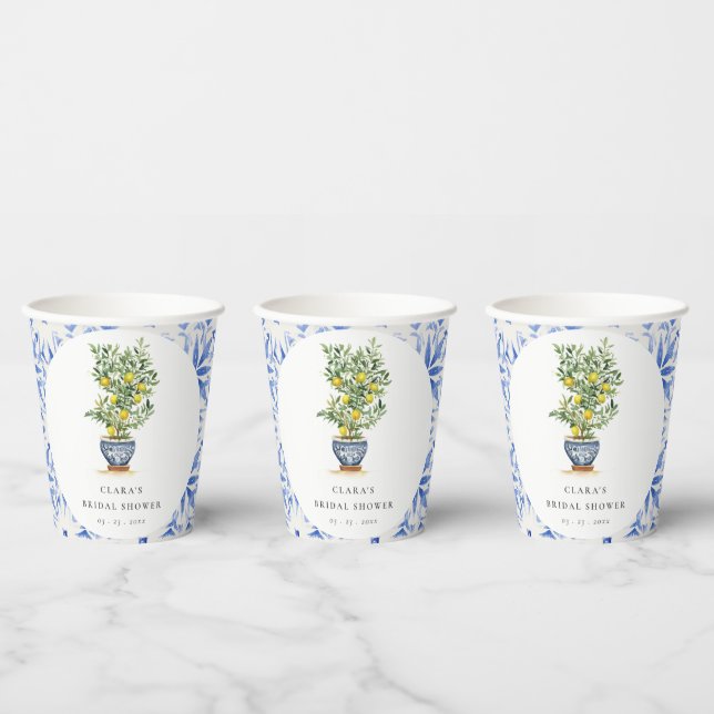 Boho Watercolor Yellow Lemon Tree Bridal Shower Paper Cups (Multi)