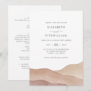 Boho Watercolour Abstract Front and Back Wedding Invitation