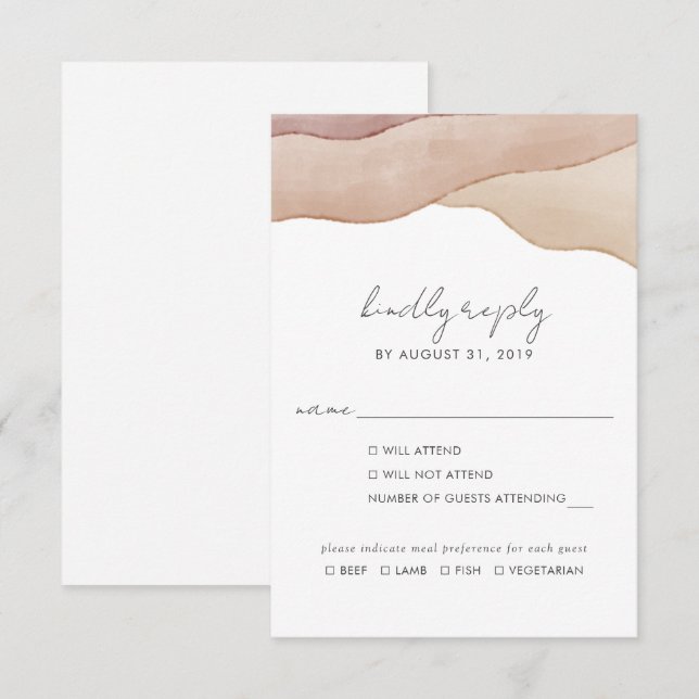 Boho Watercolour Abstract Meal Choice Wedding RSVP Card (Front/Back)