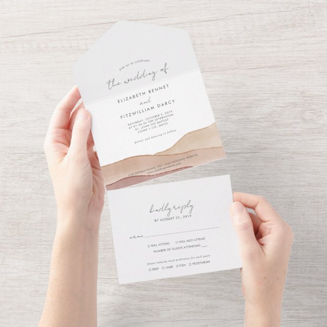 Boho Watercolour Abstract Wedding  All In One Invitation (Tearaway)