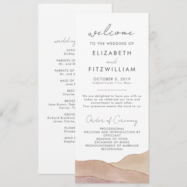 Boho Watercolour Abstract | Wedding Ceremony   Programme (Front/Back)