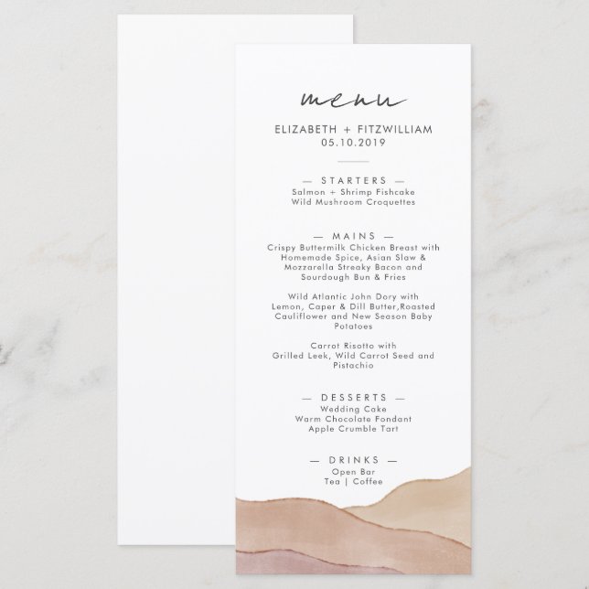Boho Watercolour Abstract | Wedding Dinner     Menu (Front/Back)