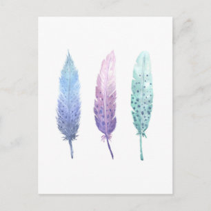 Boho Watercolour Feather Trio Postcard