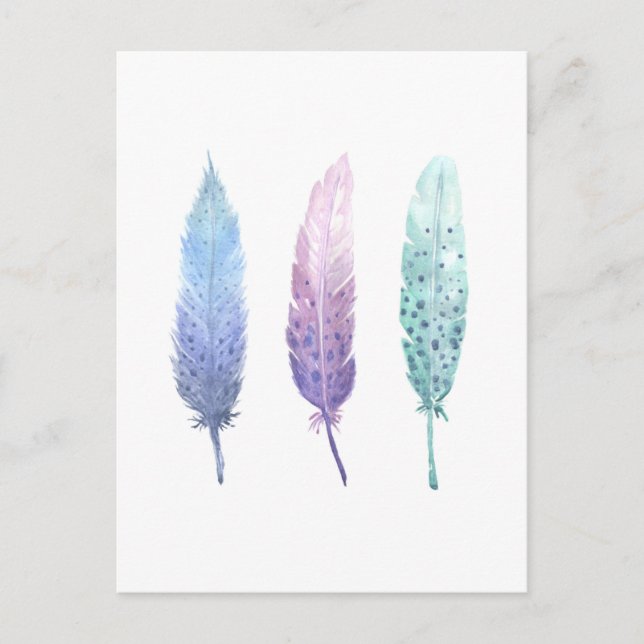 Boho Watercolour Feather Trio Postcard (Front)