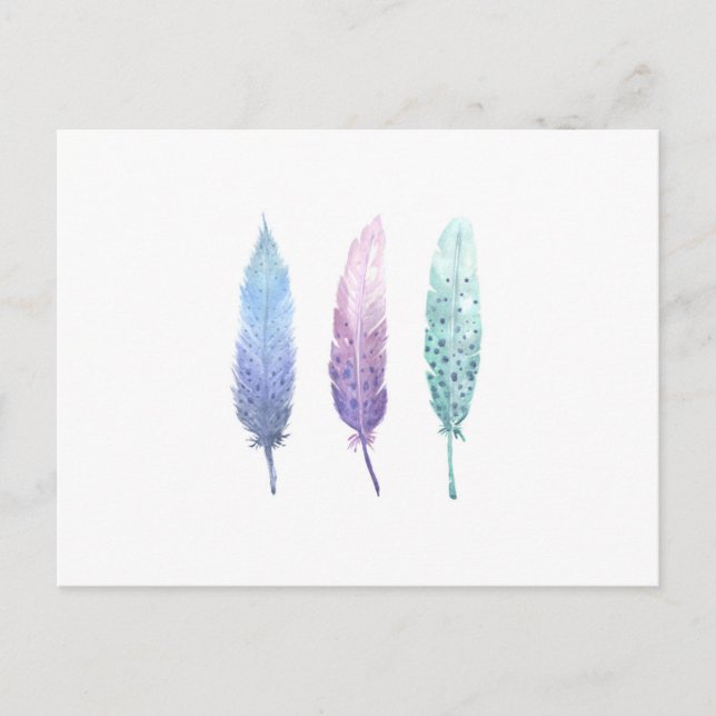 Boho Watercolour Feather Trio Postcard (Front)