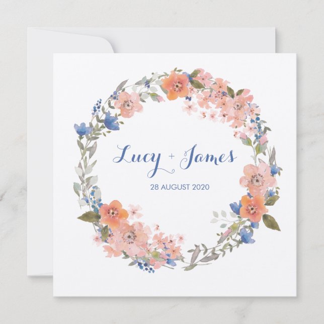 Boho Watercolour Floral Wreath Wedding Invitation (Front)