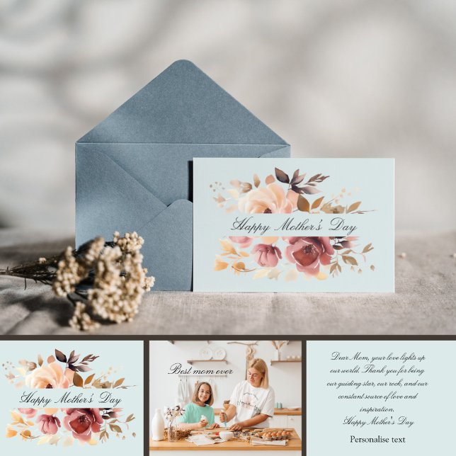 Boho watercolour personalised photo mother’s day  card (Boho water colour floral personalised photo mother’s day card.)