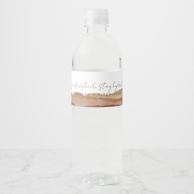 Boho Watercolour Stay Refreshed Stay Hydrated  Water Bottle Label (Front)