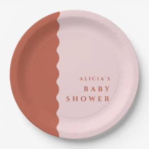 Boho Wavy Edge Terracotta & Blush Baby Shower Paper Plate