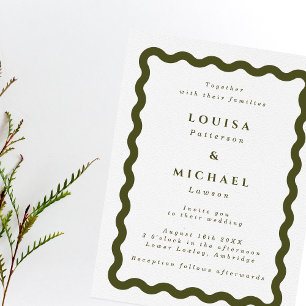 Boho Wavy Frame Green & White Wedding Invitation