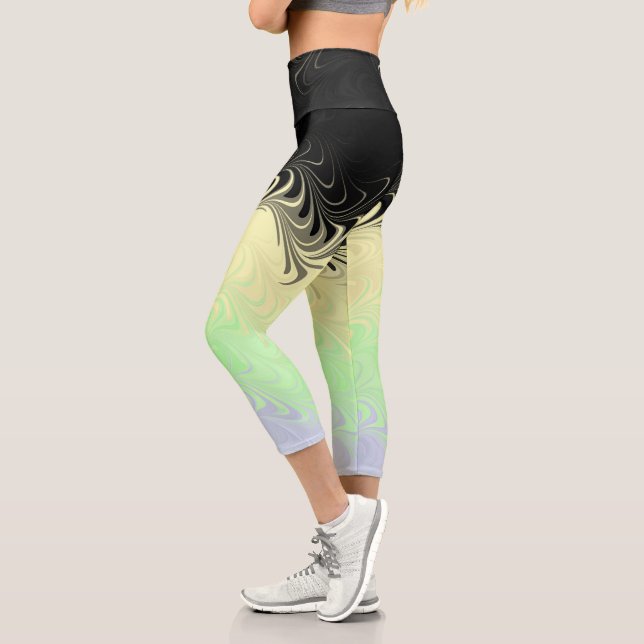 Boho Wavy Marbled Abstract Cassgender Pride Flag Capri Leggings (Left)