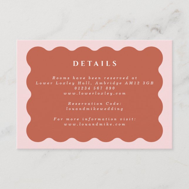 Boho Wavy Terracotta & Blush Wedding Details Enclosure Card (Front)
