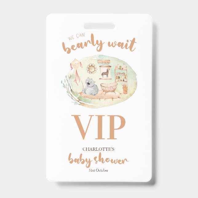 Boho We Can Bearly Wait Baby Shower ID Badge (Front)