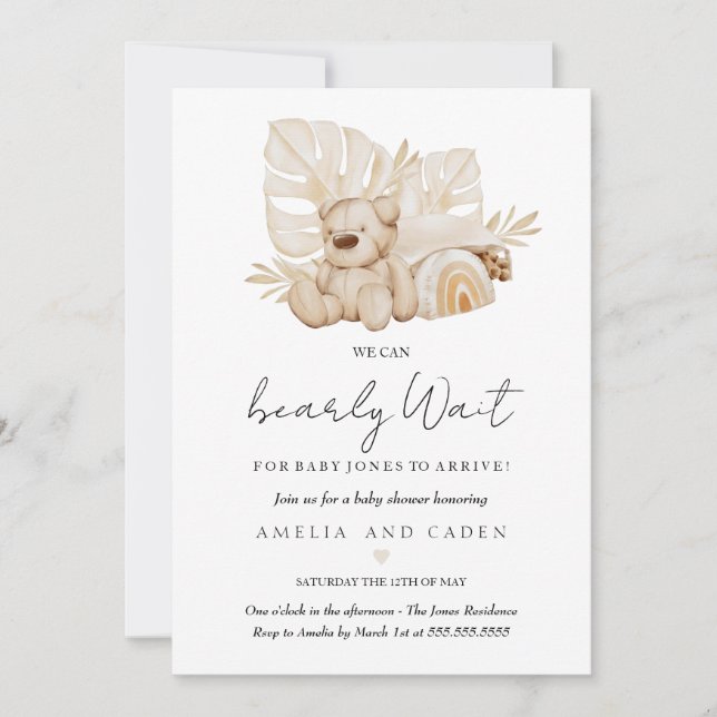 Boho We Can Bearly Wait Baby Shower  Invitation (Front)