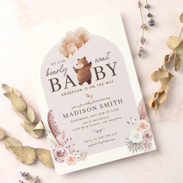 Boho We Can Bearly Wait Baby Shower Invitation (Creator Uploaded)