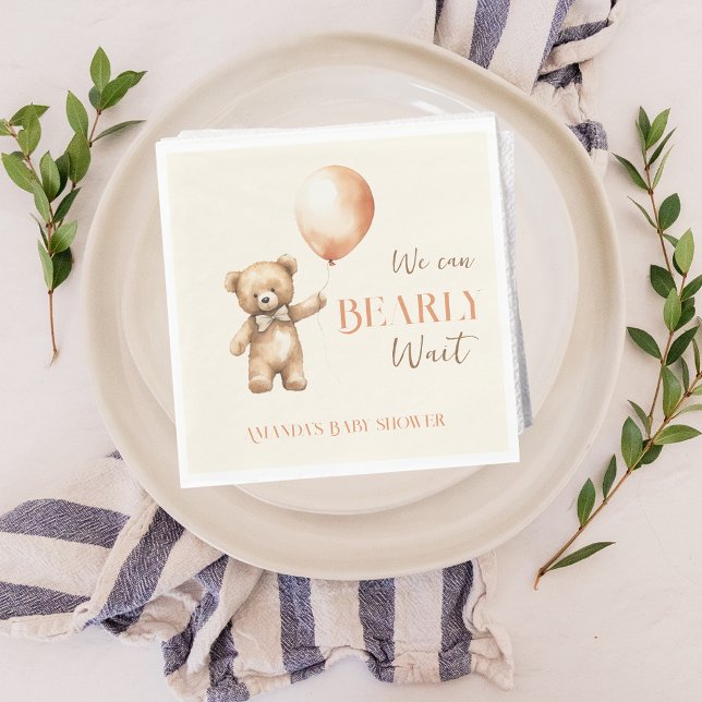 Boho We Can Bearly Wait Beige Bear Baby Shower Napkin (Creator Uploaded)