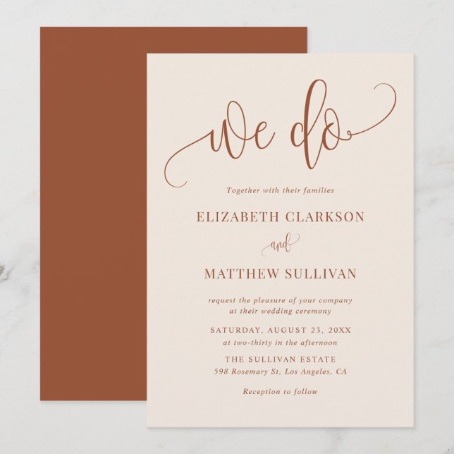 Boho We Do Modern Calligraphy Terracotta Wedding Invitation (Front/Back)