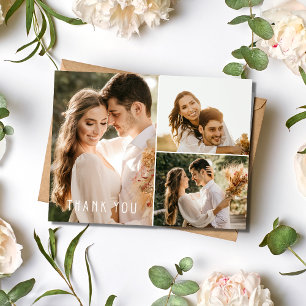 Boho Wedding 3 Photo Collage Thank You Postcard