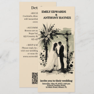 Boho Wedding Arch Invitation with Bride and Groom
