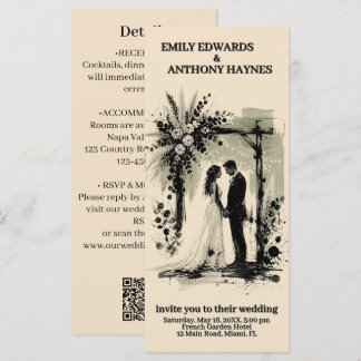 Boho Wedding Arch Invitation with Bride and Groom