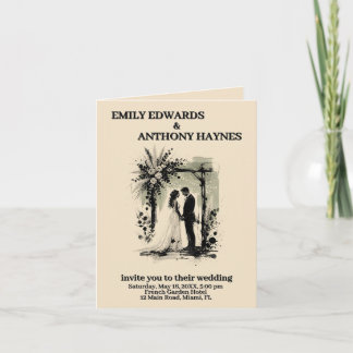Boho Wedding Arch Invitation with Bride and Groom