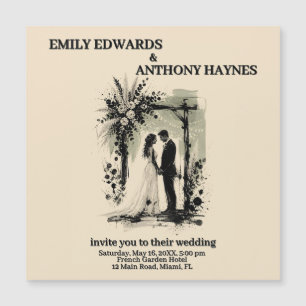 Boho Wedding Arch Invitation with Bride and Groom