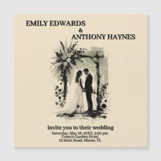 Boho Wedding Arch Invitation with Bride and Groom