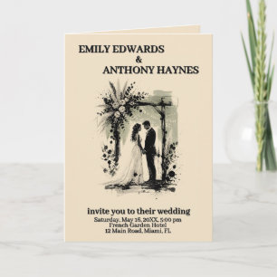 Boho Wedding Arch Invitation with Bride and Groom