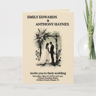 Boho Wedding Arch Invitation with Bride and Groom