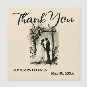 Boho Wedding ArchThank You Card with Bride & Groom
