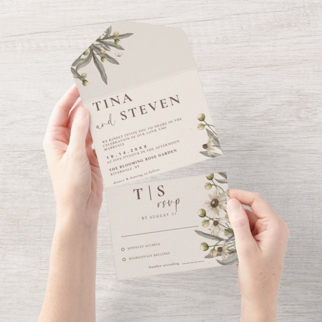 Boho Wedding Beige Botanical All In One Invitation (Tearaway)