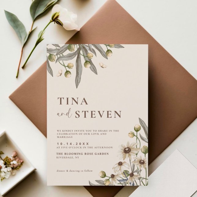 Boho Wedding Beige Botanical Invitation (Creator Uploaded)