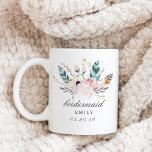 Boho Wedding Bouquet Personalized Bridesmaid Coffee Mug<br><div class="desc">Custom-designed bridesmaid coffee mug gift featuring classic elegant script and rustic boho wedding floral bouquet. Personalize with your bridesmaid's name and date for a unique bridal shower gift.</div>