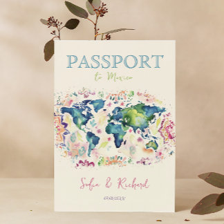 Boho Wedding Destination Passport Map Colourful Invitation