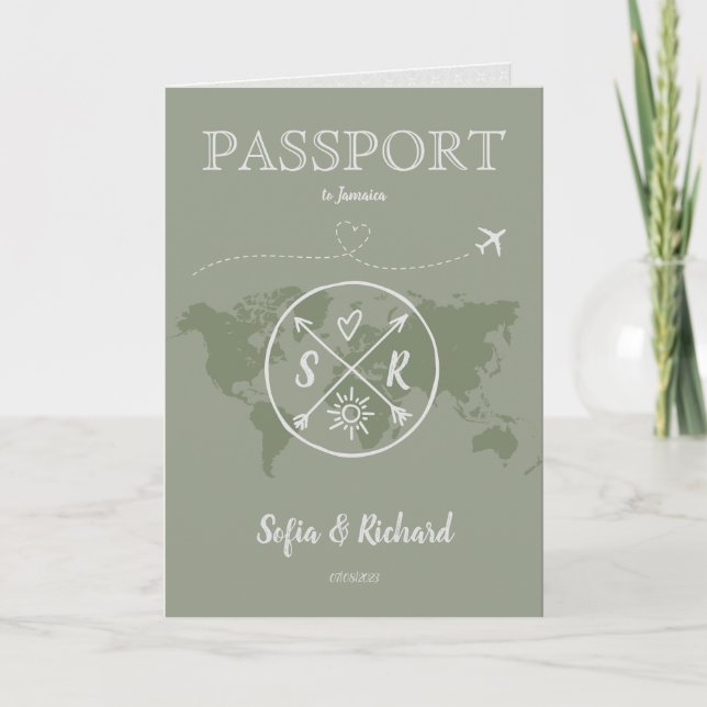 Boho Wedding Destination Passport Map Invitation (Front)