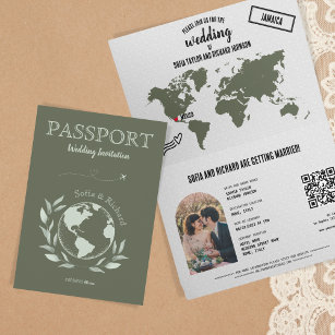 Boho Wedding Destination Passport Map QR Code Invitation
