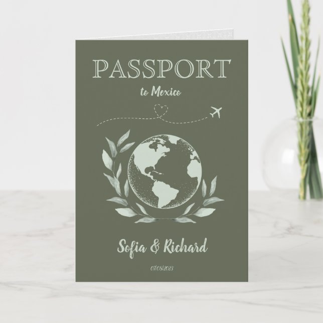 Boho Wedding Destination Passport Map QR Code Invitation (Front)