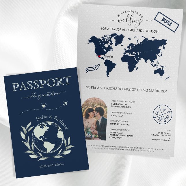 Boho Wedding Destination Passport World Map Invitation (Creator Uploaded)