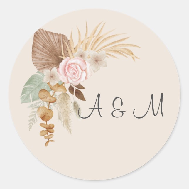 Boho wedding favour packaging classic round sticker (Front)