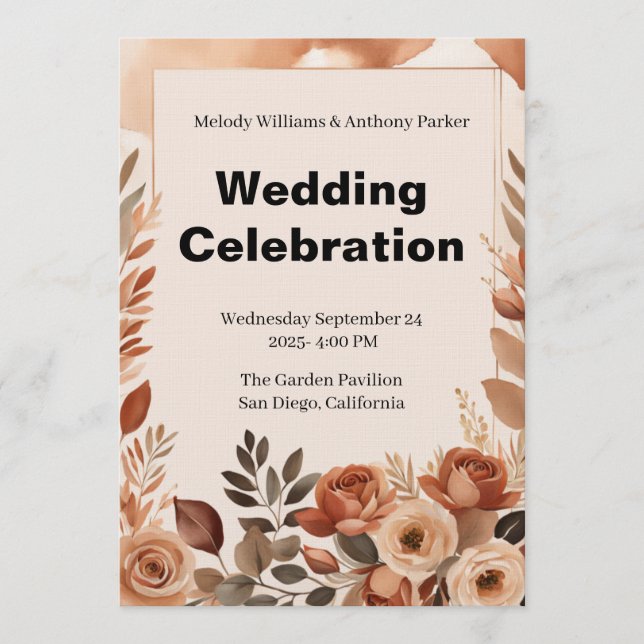 Boho Wedding Invitation | Terracotta Pampas Grass (Front)