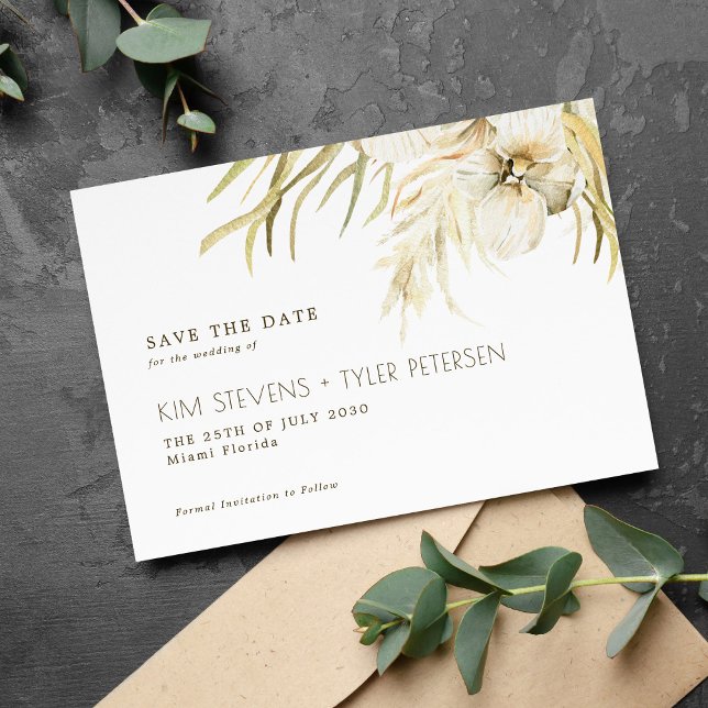 Boho wedding pampas grass modern wedding save the date (Creator Uploaded)