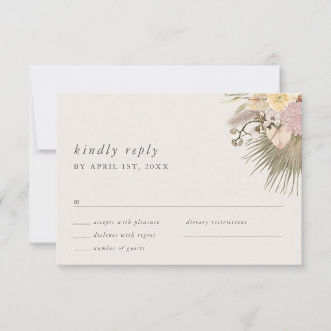 Boho Wedding Pampas Grass Orchid Palm Protea RSVP Card (Front)