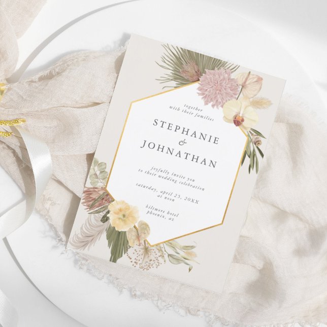 Boho Wedding Pampas Grass Orchid Palm Wedding Invitation (Creator Uploaded)