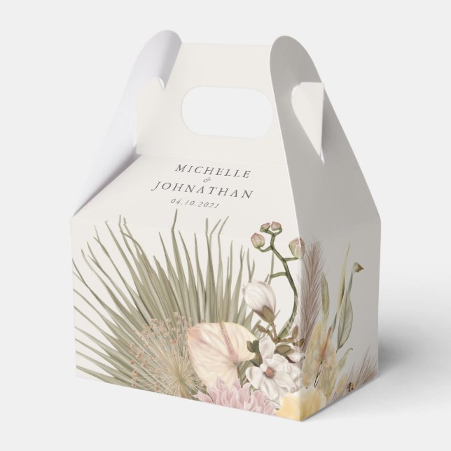 Boho Wedding Pampas Grass Palm Grass Orchid Favour Box (Front Side)
