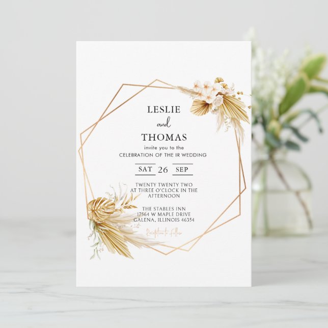 Boho Wedding ,Pampas grass  set, Modern Wedding  Invitation (Standing Front)
