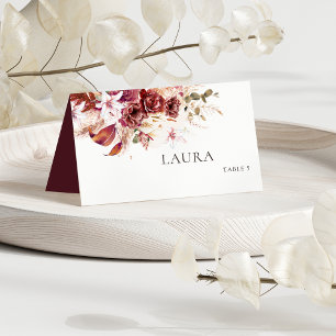 Boho Wedding Place Card – Burgundy & Blush