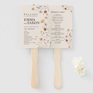 Boho Wedding Program fan, Ceremony program floral  Hand Fan