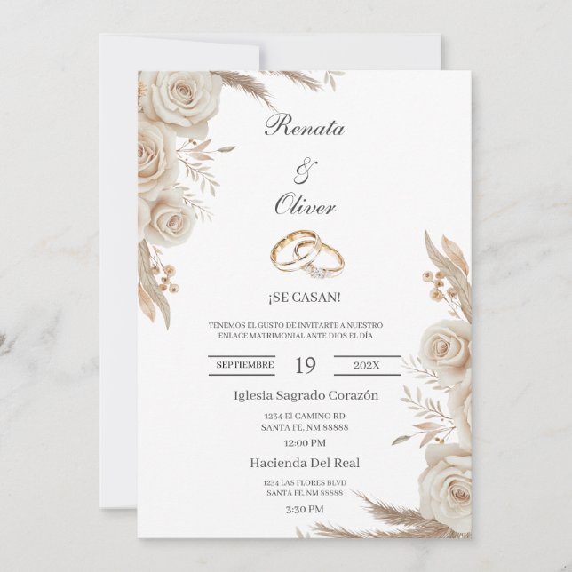 Boho wedding ring Spanish Wedding Invitation (Front)