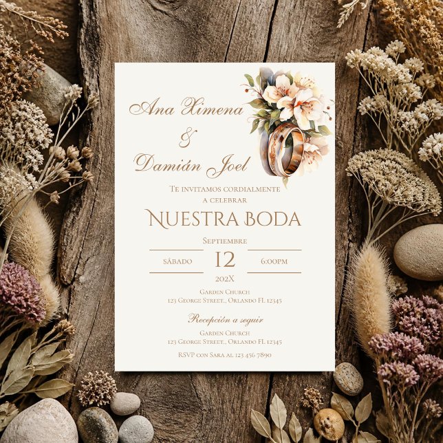 Boho wedding rings in Spanish Invitation (Creator Uploaded)